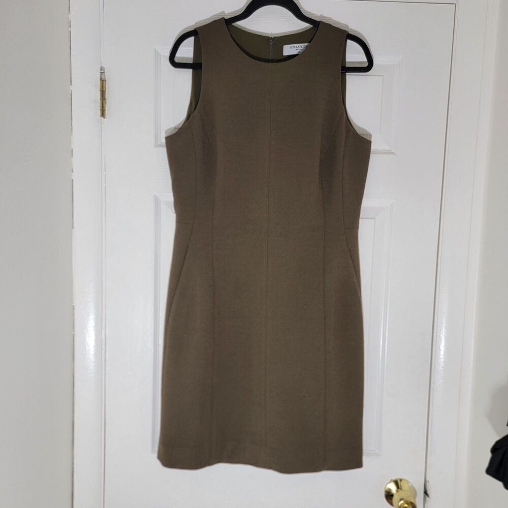M.M.Lafleur New York Dress Sleeveless Sheath Green Size 12 Knee Length Pockets‎